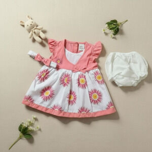 New Baby Girls Dress Set with matching headband underwear size 6 to 9 months